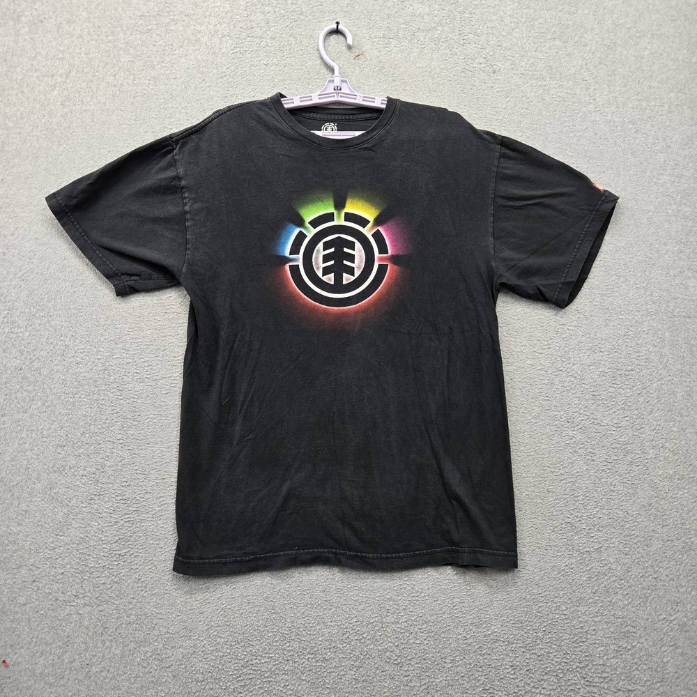 Element Skateboards Men Shirt L Black Graphic Logo Short Sleeve Print
